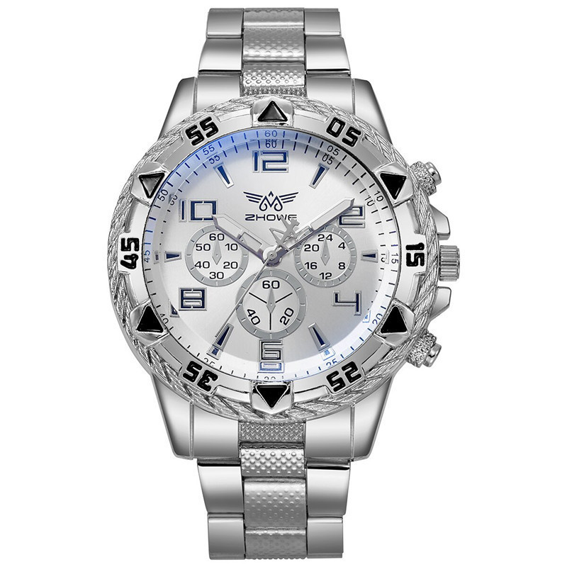 explosões relógio masculino de vidro azul pulseira de aço relógio de quartzo balança digital relógio de três olhos_voghion.com