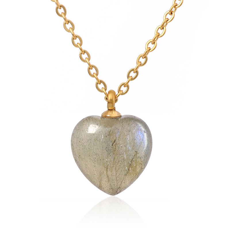 Conjunto de joyería europea y americana Collar de piedra natural en forma de corazón Pendientes de amor Verano femenino Advanced Sense No se desvanece Joyas de acero de titanio