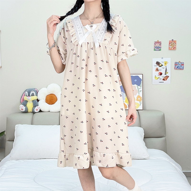 Pijama de mujer de verano tejido espuma tejida tela arrugada pijama de mangas cortas princesa vestido de viento suelto vestido de casa de verano