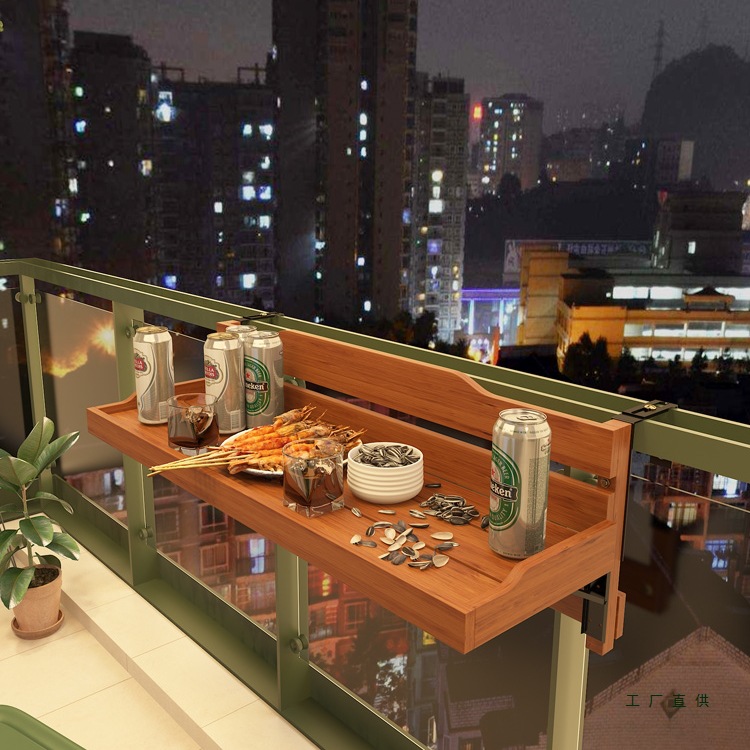 Balcony Railing Hanging Table Creative Leisure Small Bar Solid Wood Small Apartment Foldable Home Guardrail Hanging Bar Table
