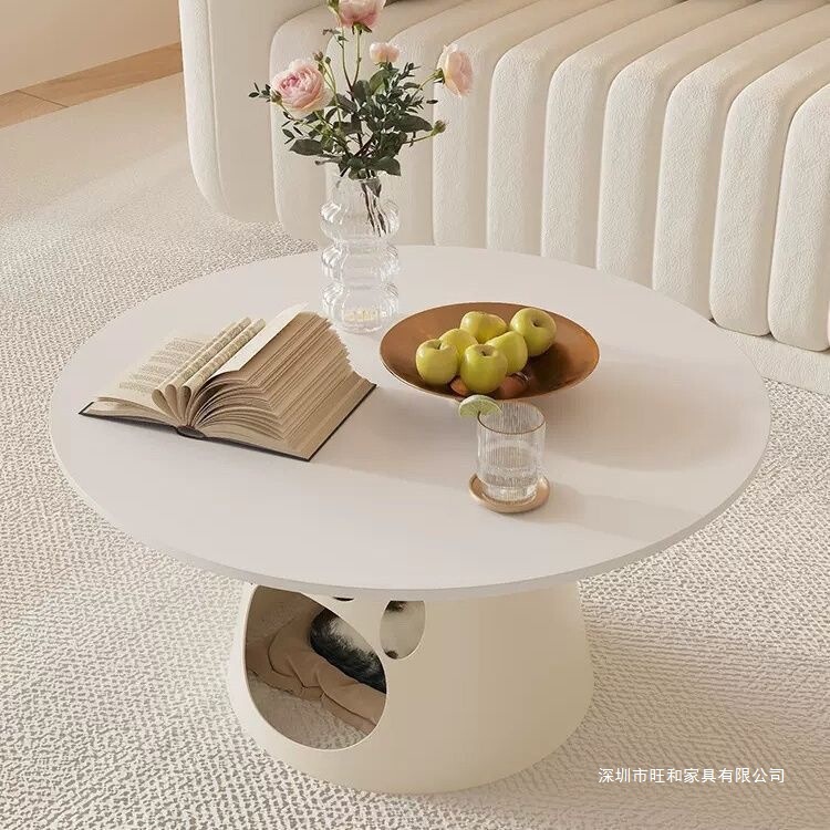 奶油风猫窝茶几客厅家用小户型宠物店圆形创意个性可收纳网红茶几|undefined