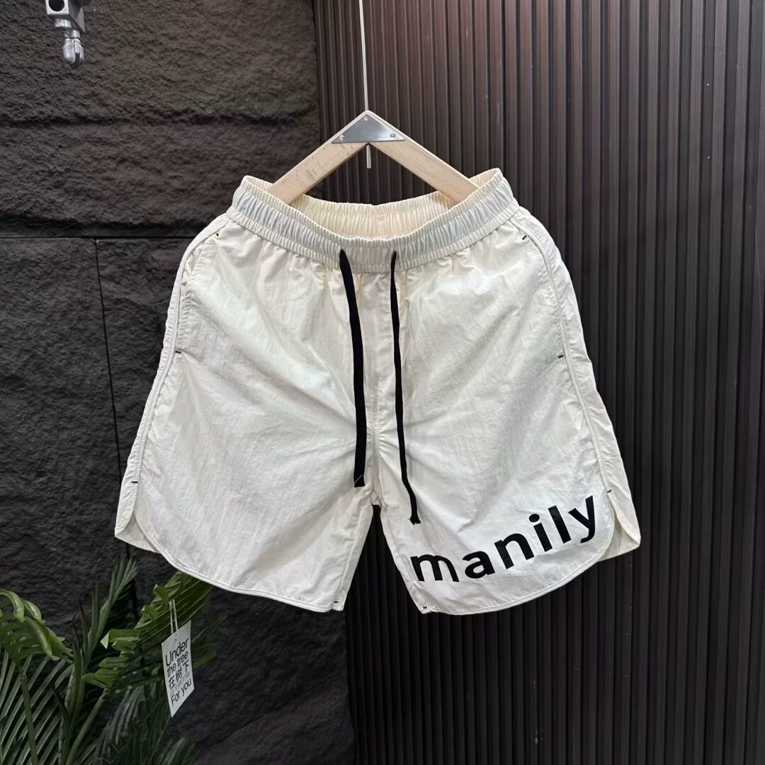 Летние мужские шорты, модные брендовые свободные тонкие быстросохнущие пляжные шорты из ледяного шелка, модные спортивные шорты с пятиконечным принтом и буквенным принтом