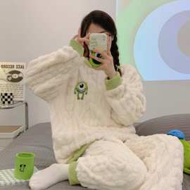 冬季套装学生女款珊瑚绒加绒卡通宽松法兰绒家居服女长袖加厚睡衣