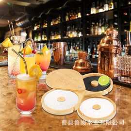 跨境竹制调味罐多层可旋转调酒工具盐边盒鸡尾酒果汁调味盒沾糖盒