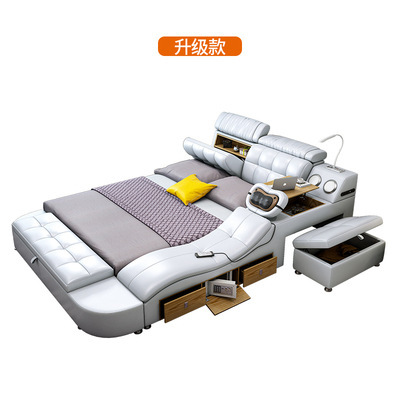 Suministro directo de fábrica cama doble de cuero multifuncional moderno simple tatami masaje eléctrico suave cama de boda de 1,8 m image 8
