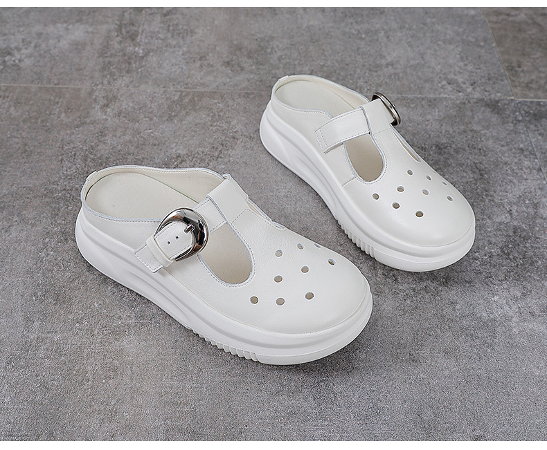 Dép xỏ ngón nữ da bò đế dày phong cách Birkenstock — màu be chi tiết 13
