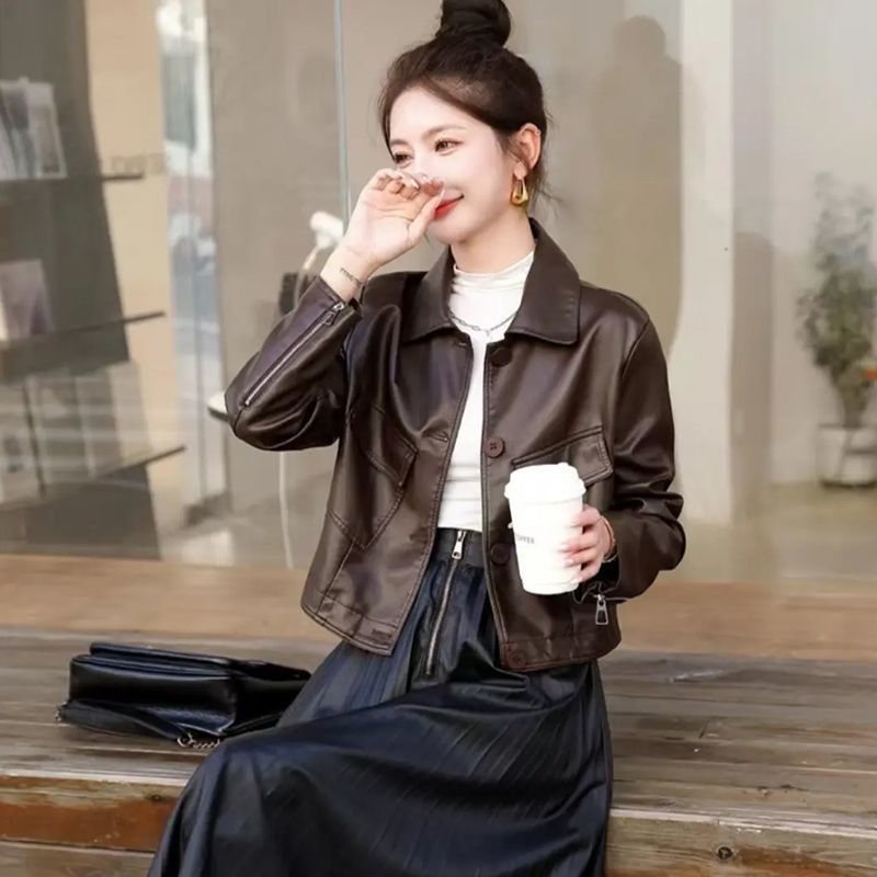 皮衣外套女短款2025年春秋百搭新款显瘦时尚机车皮夹克洋气小个子|undefined