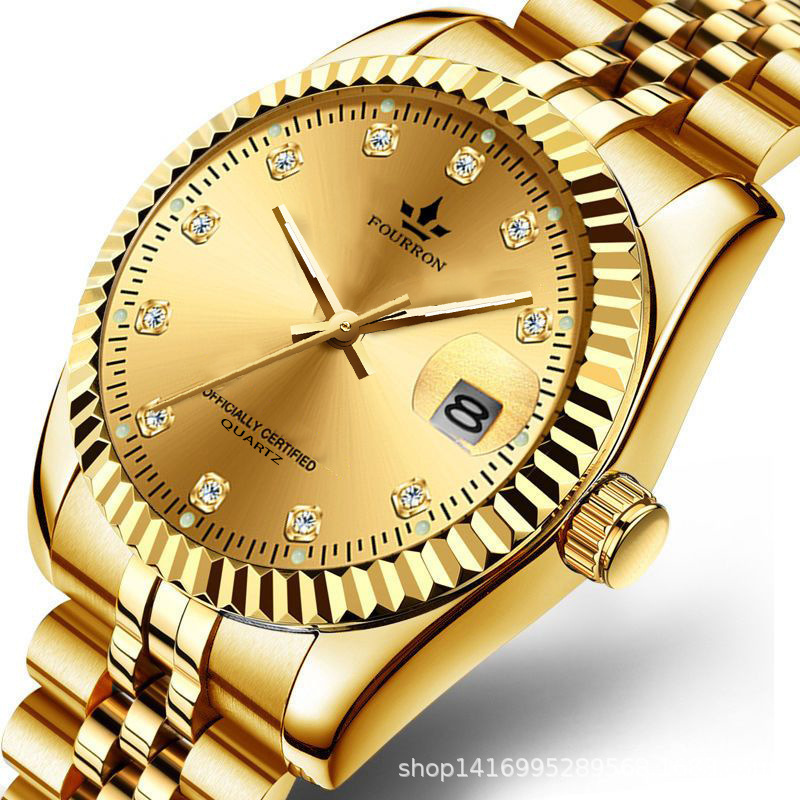 Magnifying Glass Glass Calendar Full Gold Men's Luminous Watch Men's Cross-Border Couple Women's Matching Watch Large Dial