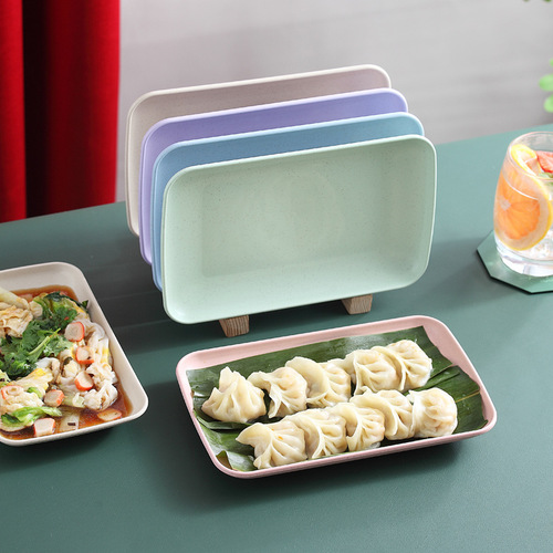 塑料菜盘塑料碟商用肠粉盘长方形盘子烧烤店早餐粉盘小麦秸秆餐具