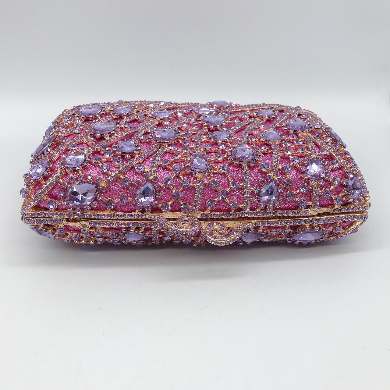 Túi clutch nữ đính kim cương phong cách châu Âu, dây chuyền vuông sang trọng — Hoa violet chi tiết 4