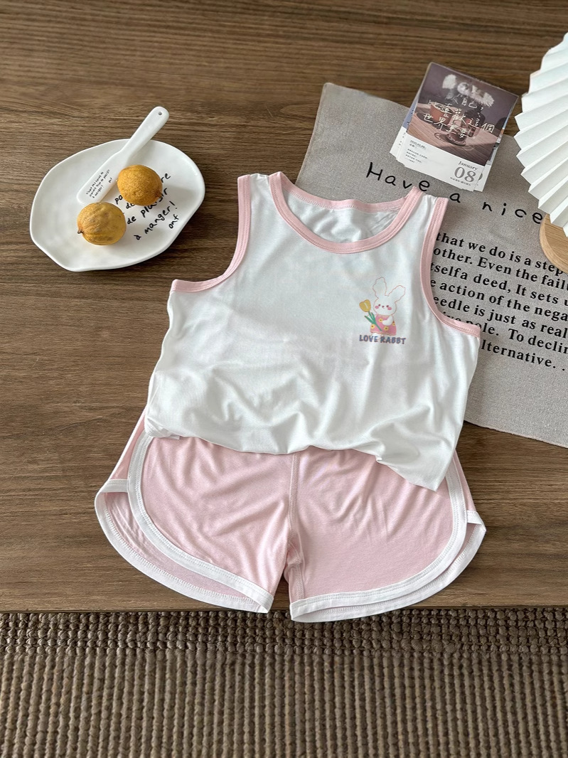 Chaleco lindo delgado modal de verano para niños de dos piezas sin mangas, los niños pequeños y medianos pueden usar ropa de hogar de verano