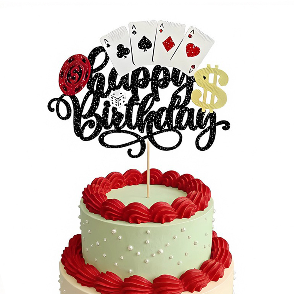 Cross-Border New Poker-Themed Cake Decoration Inserts, Glitter Paper Cake Toppers, Party Supplies, Letter Cards Manufacturer