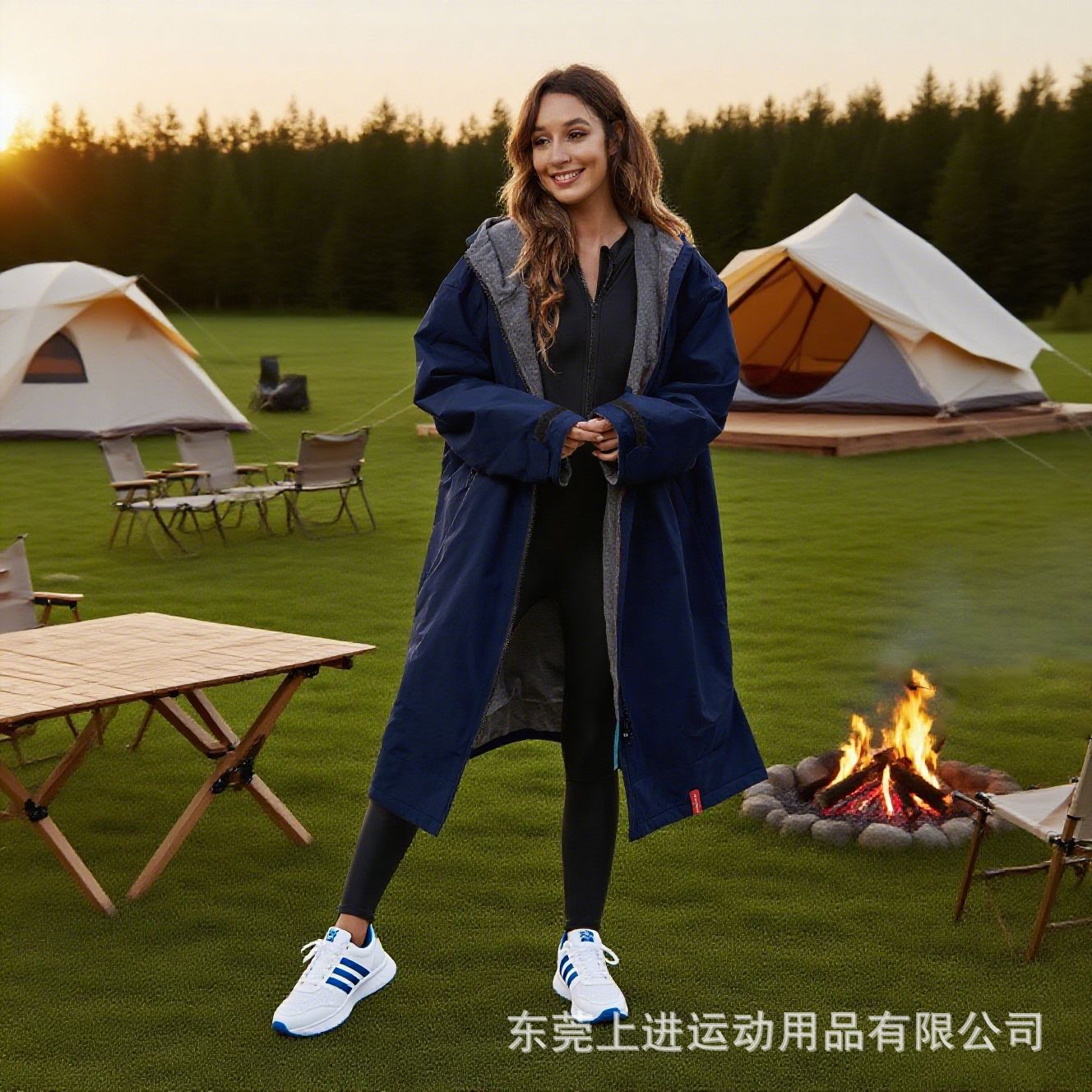 Adult Long-Sleeved Windproof and Water-Repellent Hooded Fleece-Lined Warm Outdoor Camping Cloak Coat