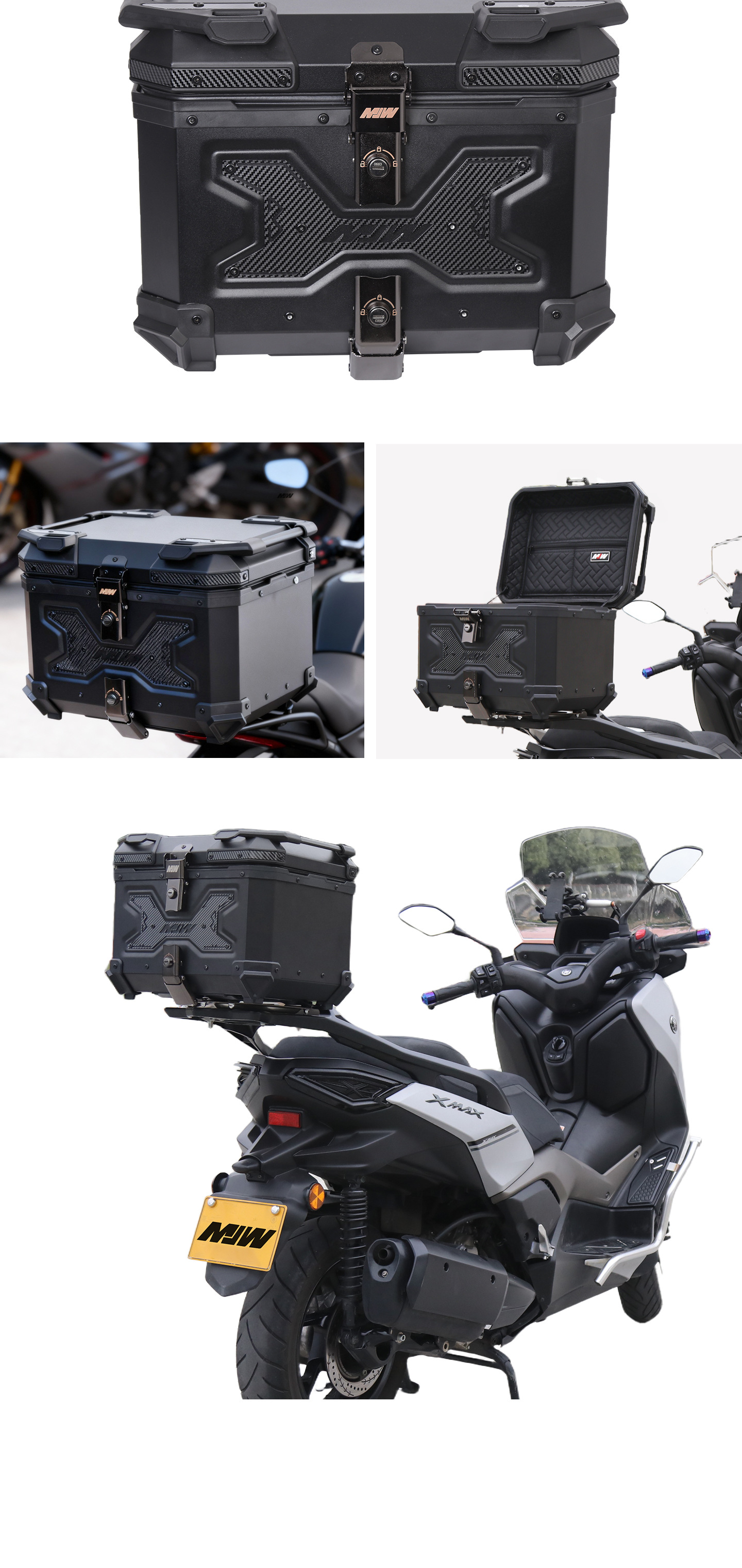 Motorcycle Mjw55L65L Black Warrior Aluminum Alloy Tail Box Quick-Release Travel Tool Box Electric Vehicle Rear Tail Box
