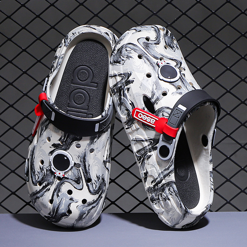 Zapatos con agujeros de suela gruesa para hombre, uso exterior de verano, suela suave antideslizante, sin sonido, sin olor, sensación de pisar mierda, sandalias de doble uso para conducir al aire libre