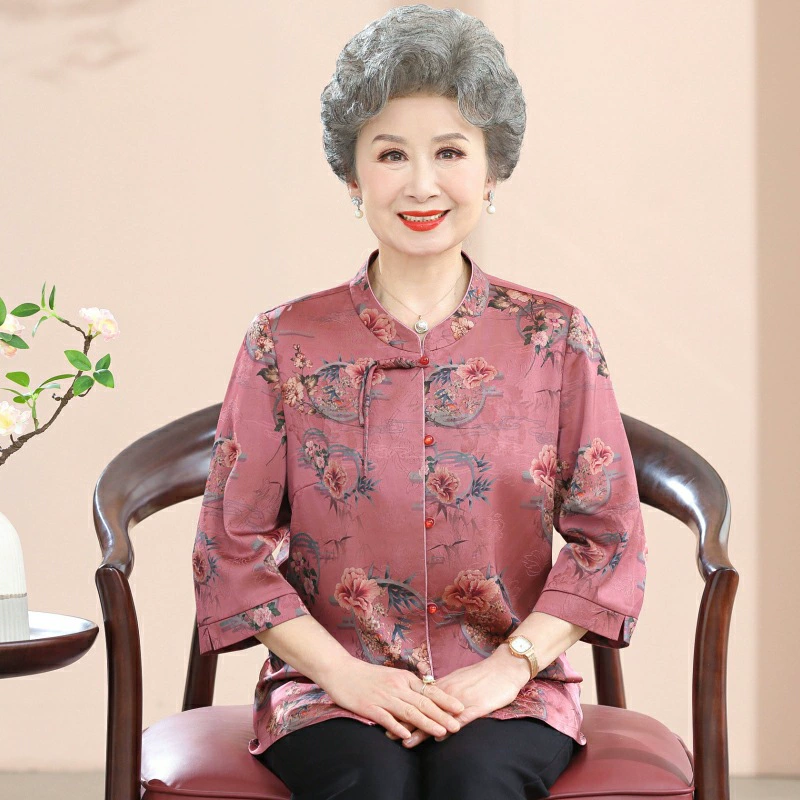 Пожилая одежда бабушка летняя рубашка 80-летняя старуха топ новый пожилая мама летний кардиган тонкий