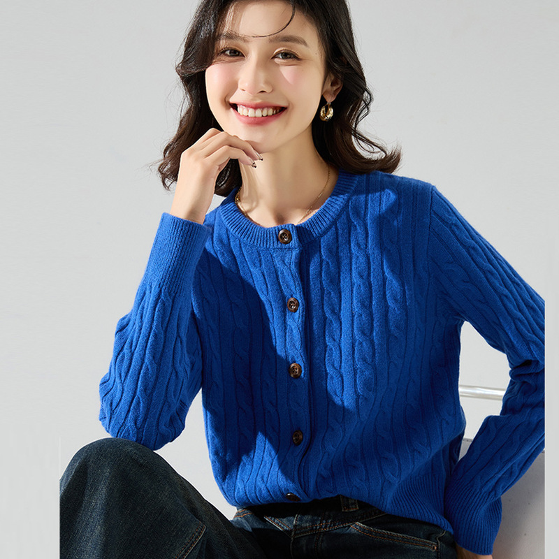 26 Spring New Style Knitted Chunky Needle Loose Fashion Sweater Women's Lazy Style Cardigan Klein Blue Top 22162
