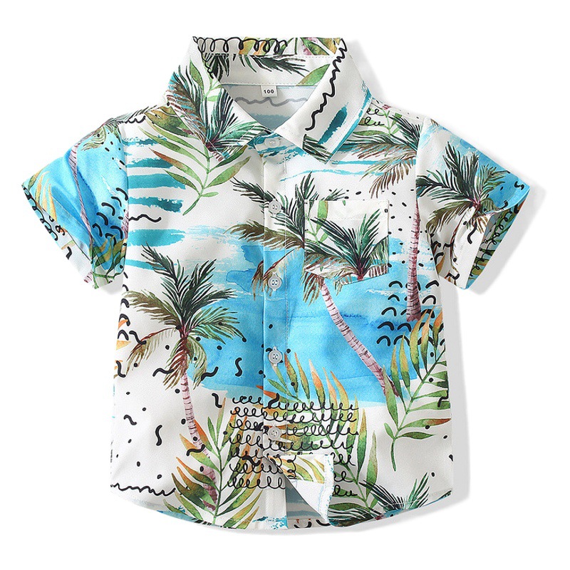 Fresco estilo de vacaciones camisa de los niños Hawaii playa de manga corta de coco camisa casual verano nueva ropa para niños