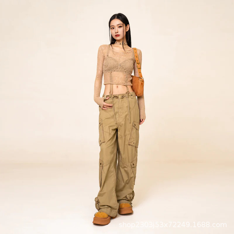 SMFK ウィルダネス レトロ パラトルーパー パンツ 調節可能なチューブ ワイドレッグ オーバーオール クール ワークウェア|undefined