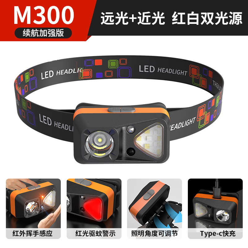 Faros de inducción de carga, ciclismo al aire libre, escalada, ligero, linterna montada en la cabeza, luz fuerte portátil, luz de pesca nocturna súper brillante