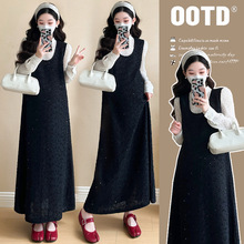 孕妇春季潮妈早春秋新款气质亮片背带裙波点雪纺衫时髦套装两件套