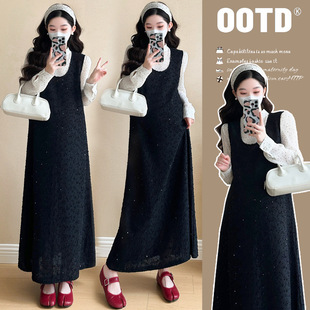 Pregnant Women's Spring Tide Mom Early Spring and Autumn New Elegant Sequin Strappy Dress Wave Dot Chiffon Shirt Fashionable suit Two-piece Set