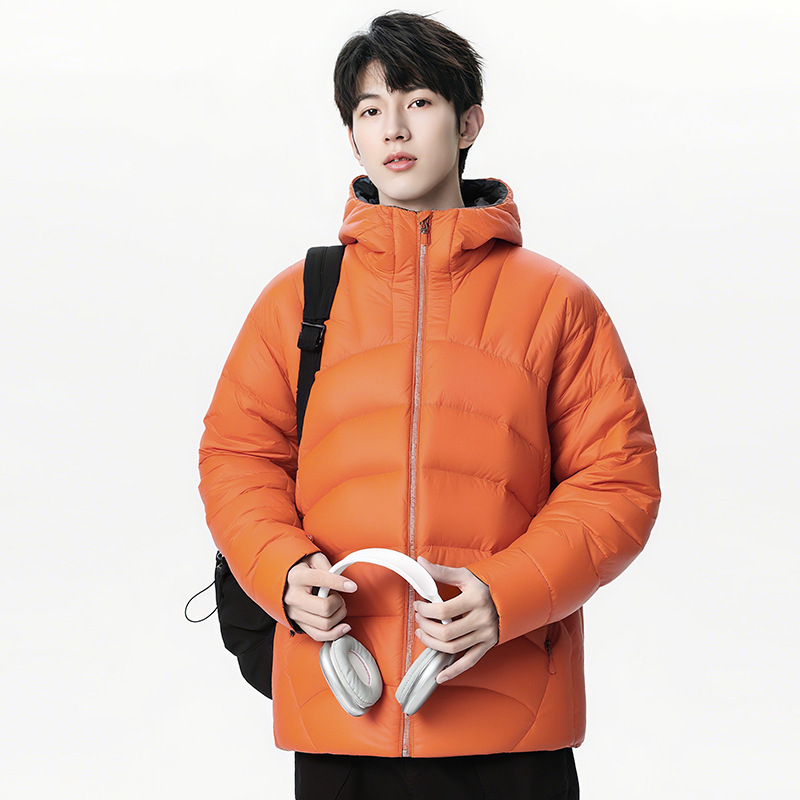 2025 New Winter Hooded down Jacket Men's New National Standard 90 Velvet Men's Rib down Jacket