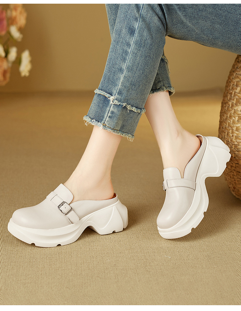 Dép sandal nữ mũi nhọn da bò thật đế dày gót cao 7 cm — đen chi tiết 9