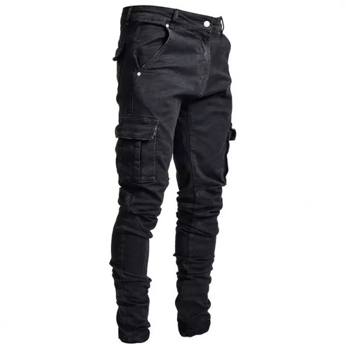 2025 European and American Men's Jeans with Multiple Pockets, Work Style, Tailored, Elastic, Side Pockets, Small Footprint