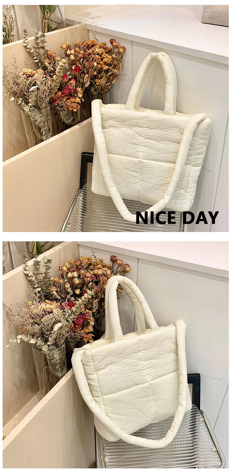 High quality texture tote bag nylon cotton bag large capacity shoulder messenger bag soft plaid handbag down bag_voghion.com