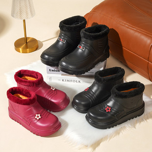 Velvet men's and women's snow boots warm rain boots laundry car wash kitchen sanitary waterproof rain boots kitchen work shoes wholesale
