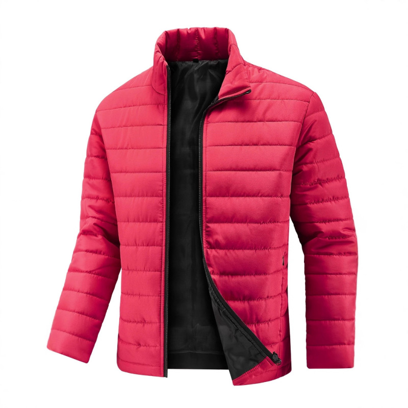 Men's Winter Lightweight Stylish Cotton Jacket, Slim Fit Stand Collar Warm Coat, Large Size Casual Trendy Cotton Padded Jacket