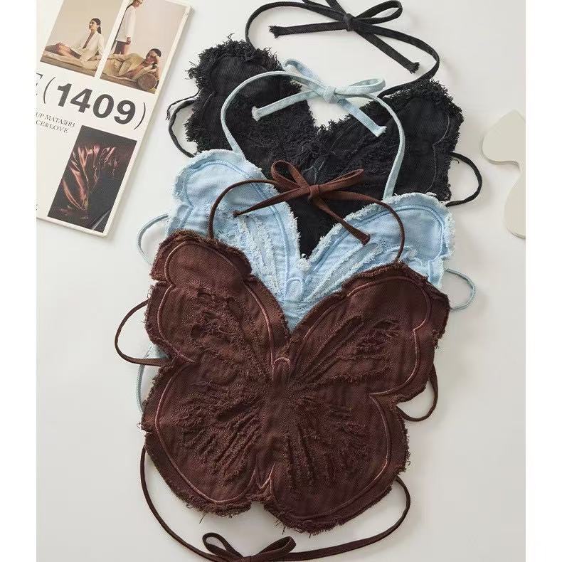 European and American Style Hot Girl Butterfly Design Strappy Halterneck Camisole Women's Niche Sexy Inner Wear Backless Top