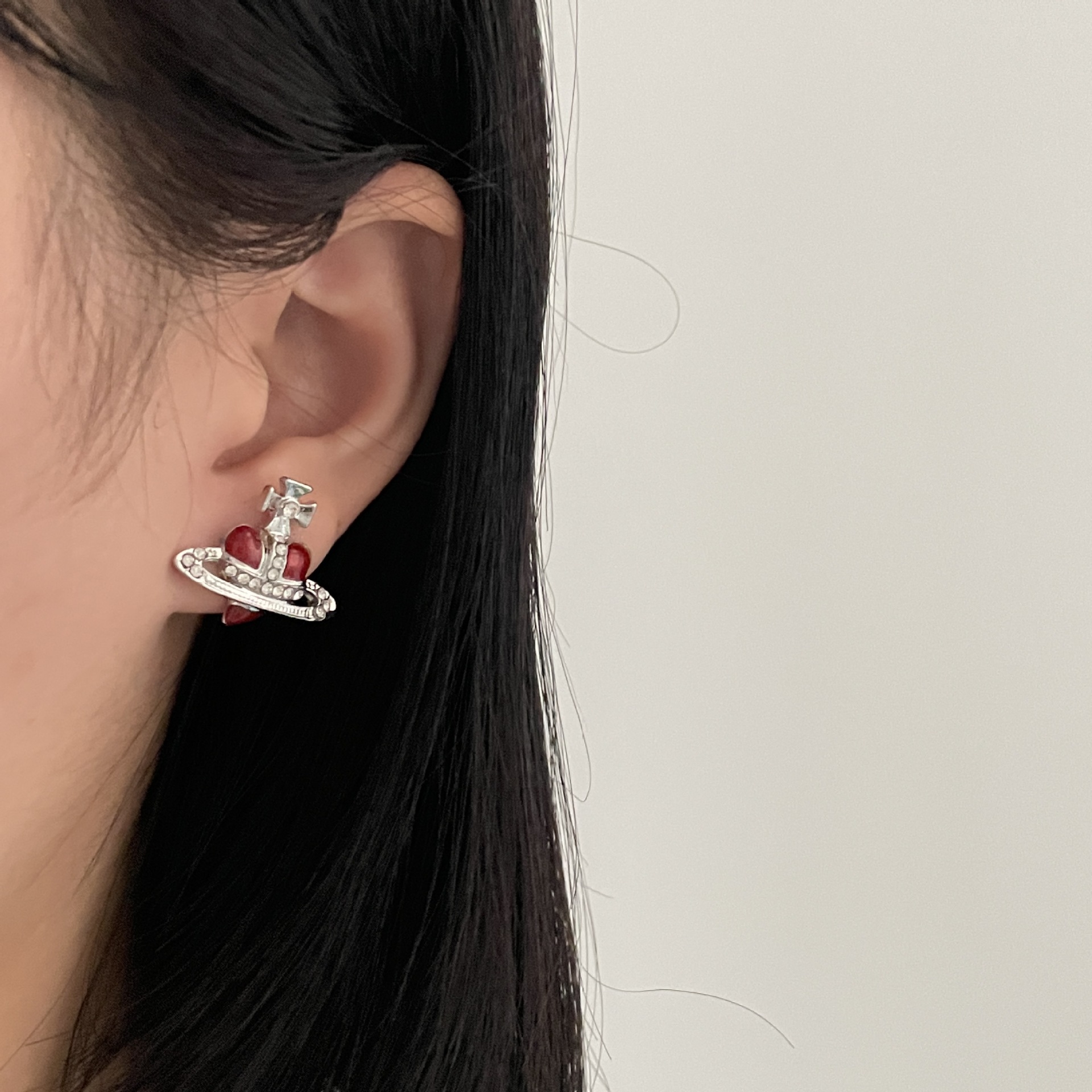 fashion rhinestones mercury saturn alloy earrings