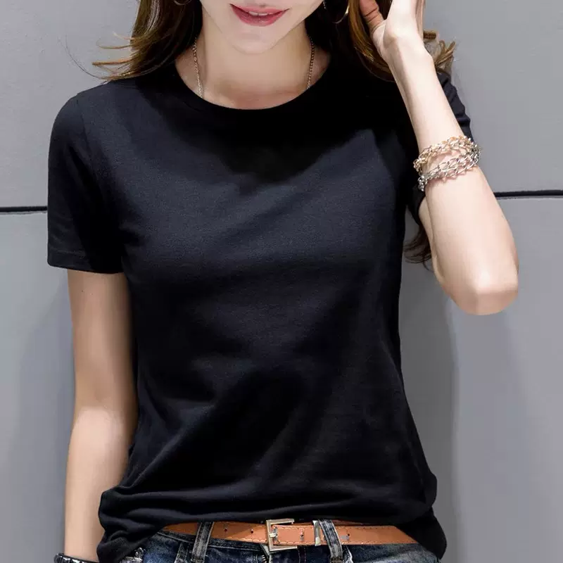 bf美式正肩百搭纯棉黑色短袖t恤男女基础款纯色oversize打底白色.