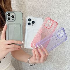 シンプルな透明カードホルダー付きiPhone15Pro Maxケース、Apple 17/13/14対応、カード収納可能
