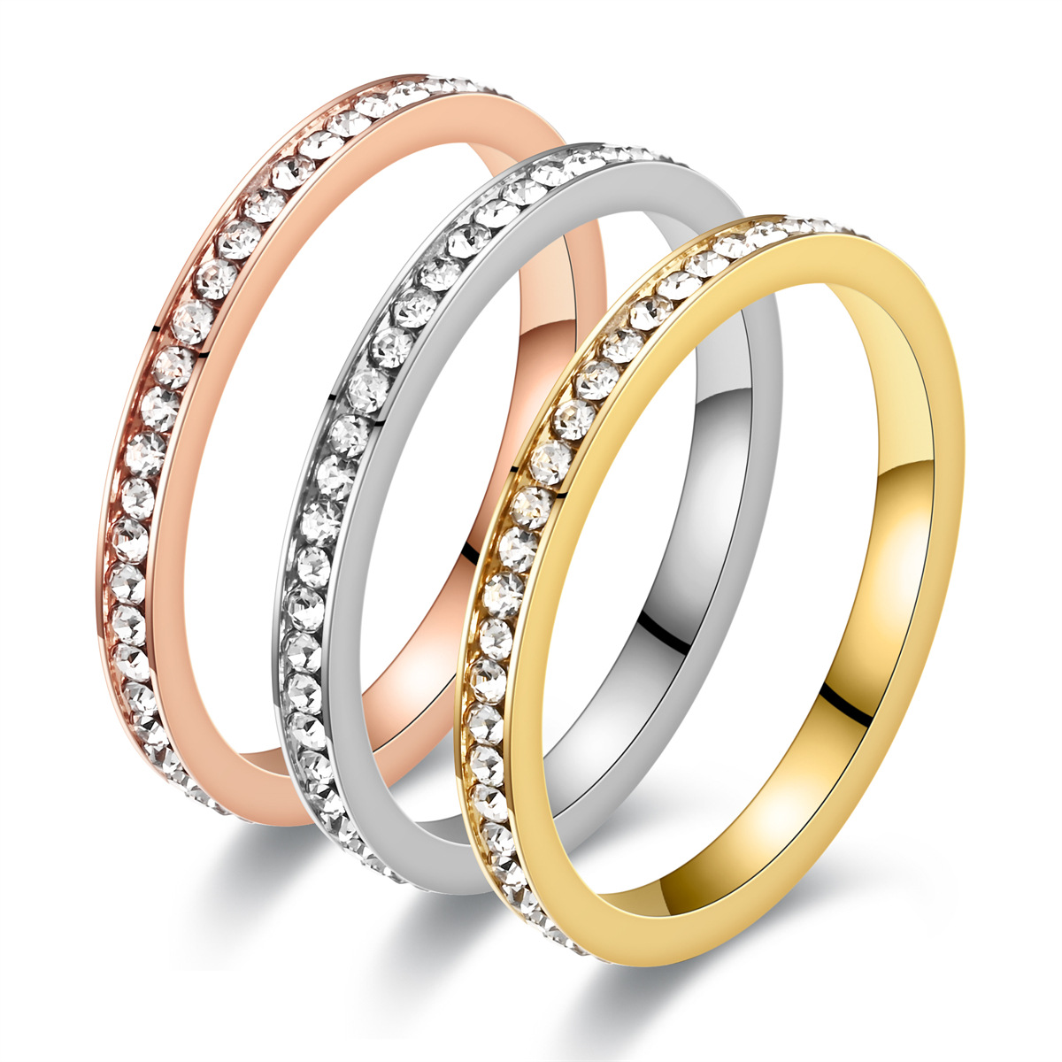 Simple Style Circle Stainless Steel Inlay Zircon Rings display picture 1