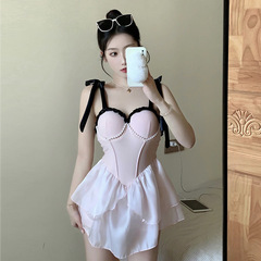 2024 Women's New Swimsuit One-Piece Cover Stomach Slimming Instagram Style Hot Spring Swimsuit Sexy Sweet Wholesale