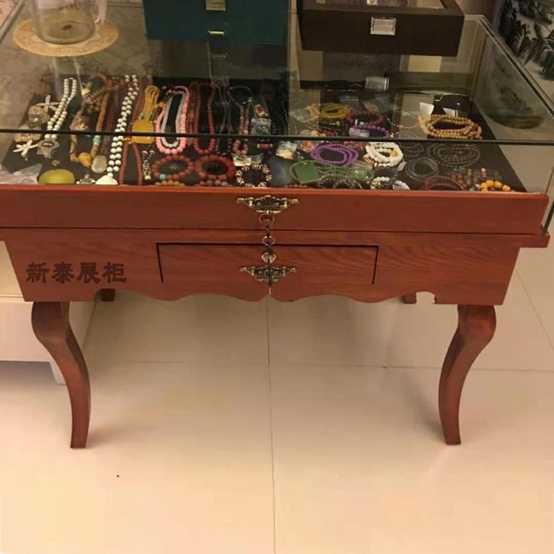 实木珠宝展示柜翡翠复古玉器饰品古玩玉石首饰透明柜台展柜玻璃