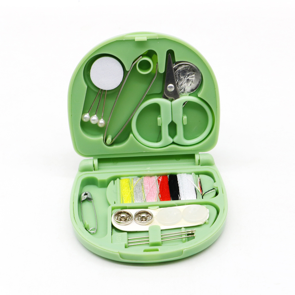 Creativo en forma de corazón portátil 8-pieza estudiante dormitorio hecho a mano multifunción costura mini aguja y cable caja de almacenamiento traje