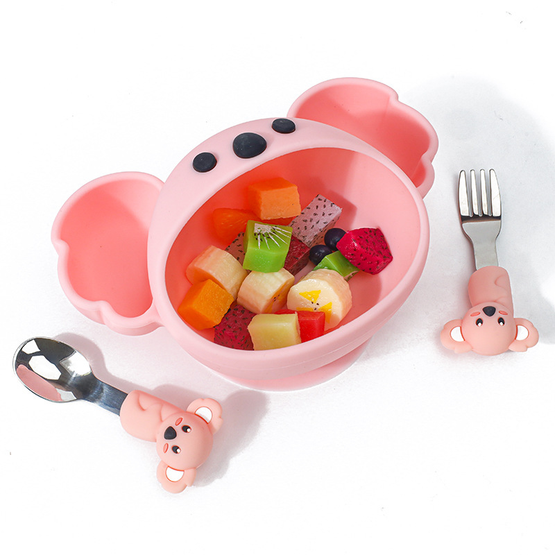 シリカゲル食器セット漫画母子児童食器赤ちゃん補助食器吸盤子供ステンレススプーンフォーク|undefined