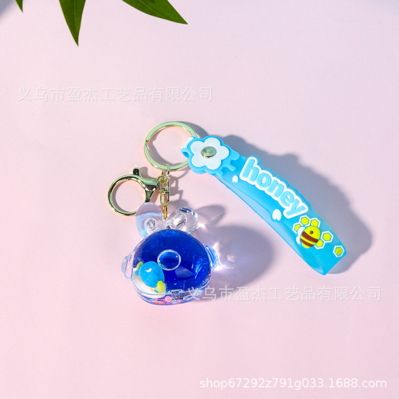 Nuevo acrílico en aceite flotante botella de arena llavero azul mar serie bolsos accesorios colgantes