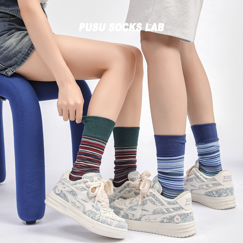 Socks for Women and Men - Spring and Autumn Korean Style Crew Socks with Japanese Minimalist Long Socks, Colorful Irregular Color Block Striped Sports Socks
