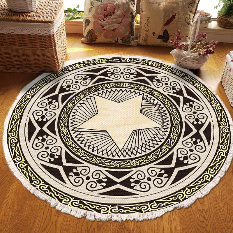 Nouveau produit transfrontalier : Tapis rond épais de style ethnique européen, idéal pour la chambre, le salon, les chambres d’hôtes et la maison._voghion.com