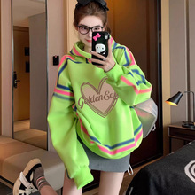 秋冬季少女装连帽卫衣初高中学生大童加绒加厚时尚休闲保暖上衣服