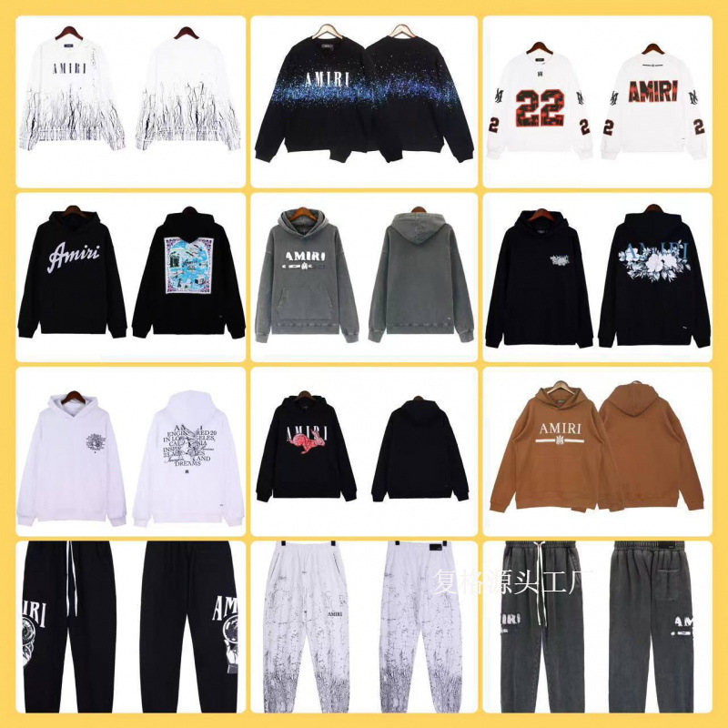 美式潮牌AM1R1 ICON街头泼墨字母LOGO印花宽松帽衫男连帽卫衣外贸