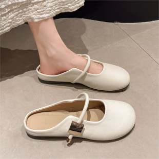 French Style Flat Bottom Baotou Half Slippers Women's Outer Wear 2025 New Spring and Summer Slip-on Mary Jane Evening Shoes Single-layer Shoes