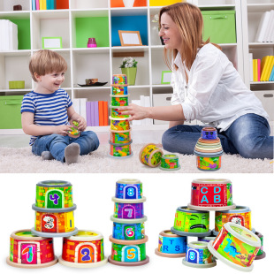 Cross-Border New Children's Educational Jenga Graphics Cognitive Water Stacking Cups Toddler Building Blocks Early Education Creative Toys