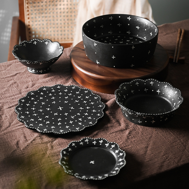 Painted Gold repair Hepburn series stoneware tableware set bowl dish suit household high-grade light luxury rice bowl dish