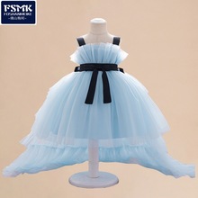欧美新款儿童礼服裙婴幼儿拖尾网纱蓬蓬裙婚纱礼服周岁生日公主裙